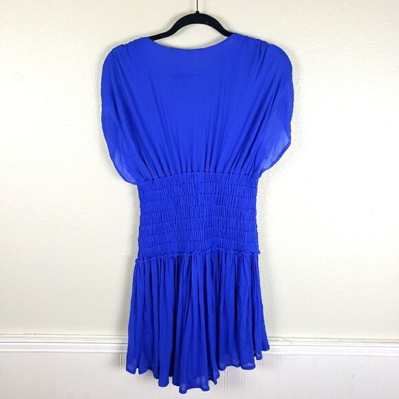 A.L.C. NWT Luna Colbat Blue Smocked Pleated V-Neck Draped Mini Dress Size XS - Picture 3 of 13